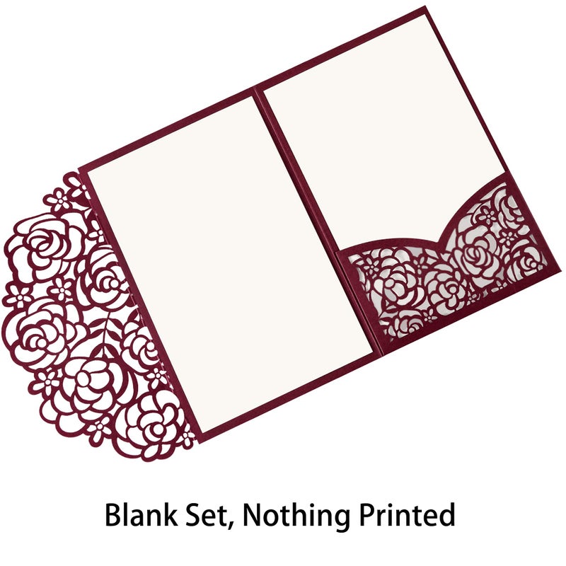 DreamBuilt 4.7 x7 inch 50PCS Blank Burgundy Quinceanera Invitations Kit Laser Cut Hollow Rose Pocket Quinceanera Invitation Cards with Envelopes for Bridal Shower Quincenera Birthday Invite - Image 2